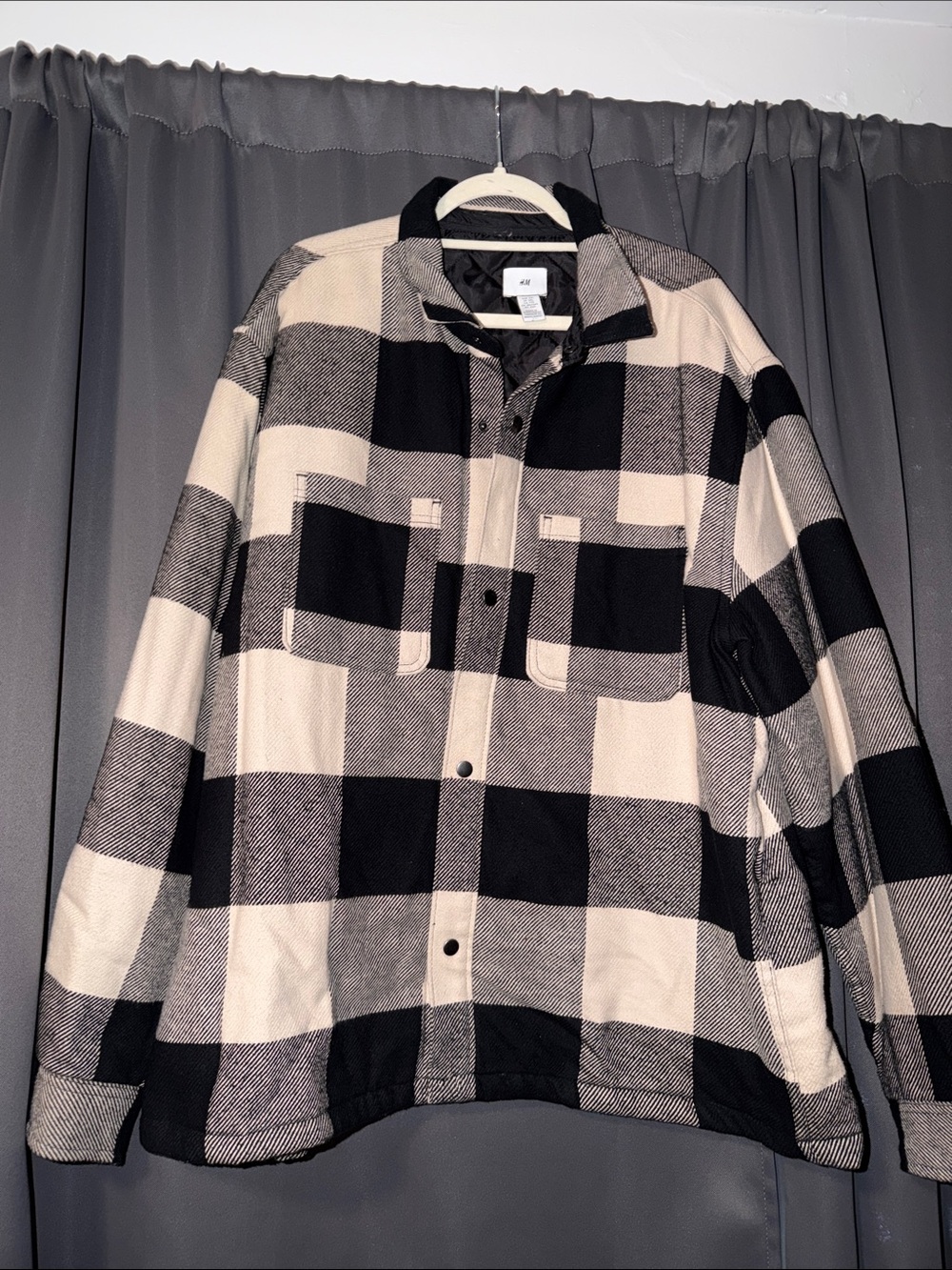 H&M Black and Cream Buffalo Check Overshirt